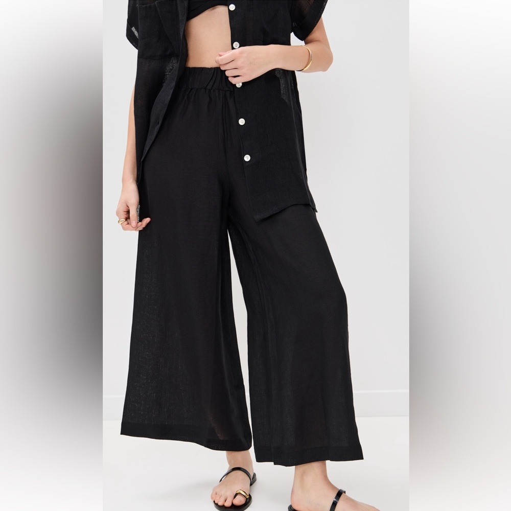 Vitamin A Tallows Linen Wide Leg Pant - Black EcoLinen - Medium